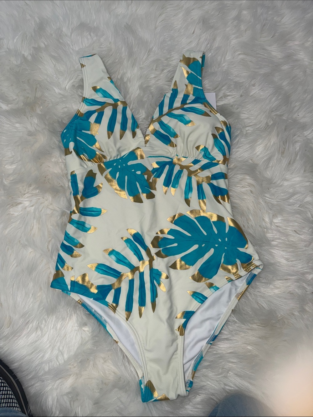 VENUS Turquoise, Gold & Cream One-Piece Swimsuit - Picture 7 of 9